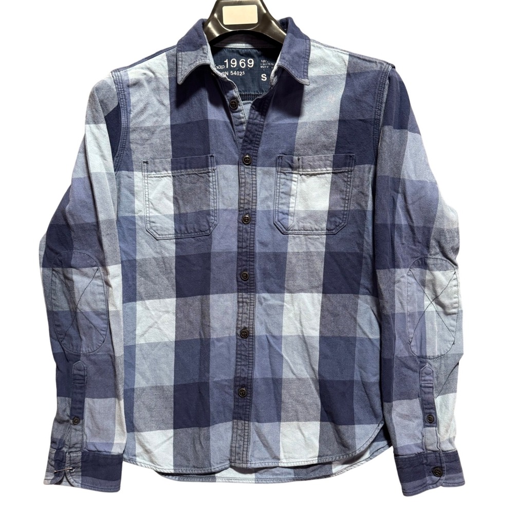 GAP 1969 Mens Blue Check Work Plaid Long‎ Sleeve Flannel Shirt Button Up Small S